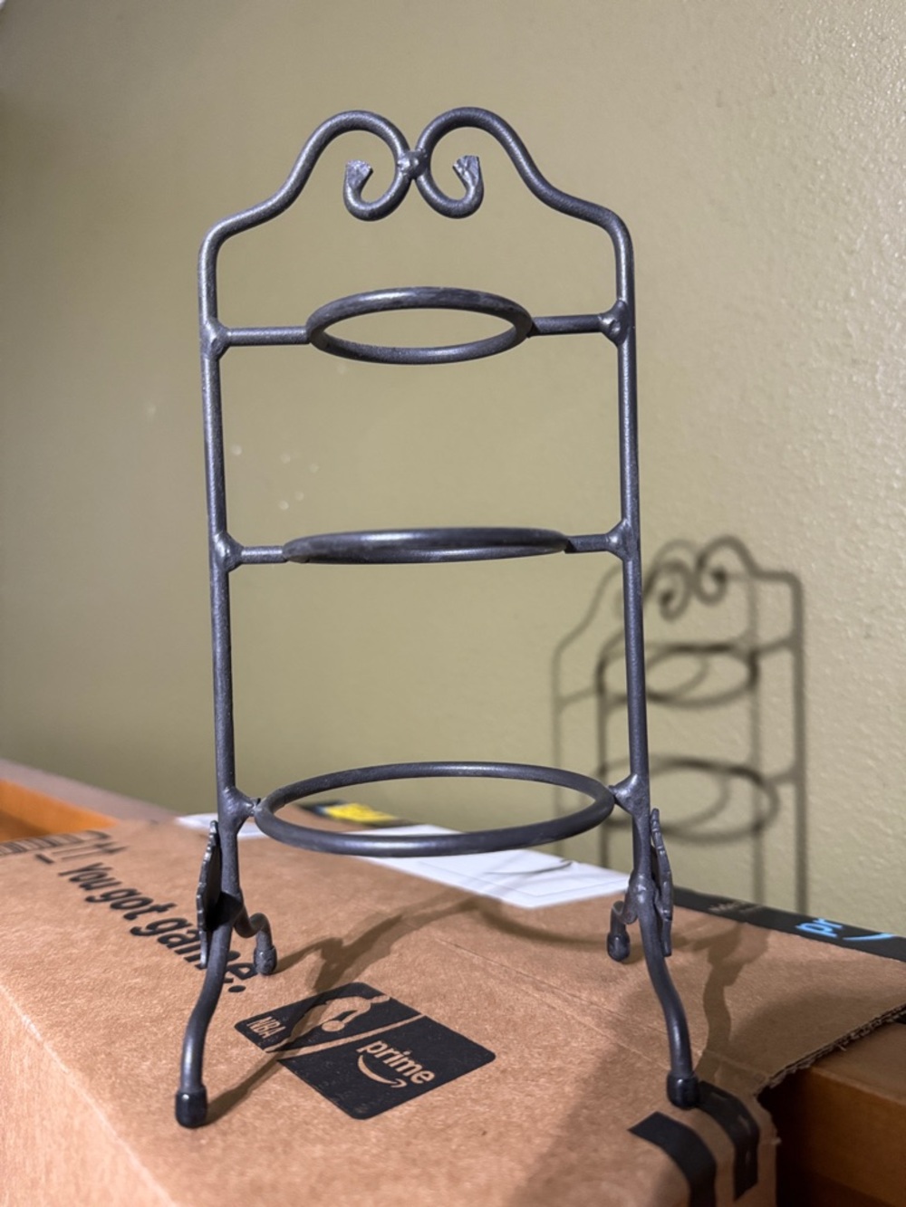 Three-Tier Decorative Metal Stand in Dark Gray